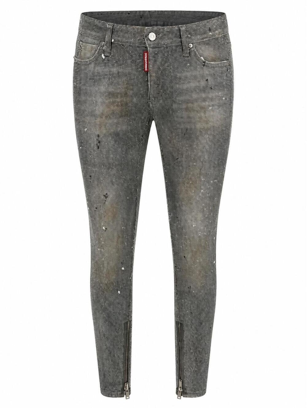 Dsquared2 Medium Waist Skinny Jean Crystal Embellished Grey IT38 NWT